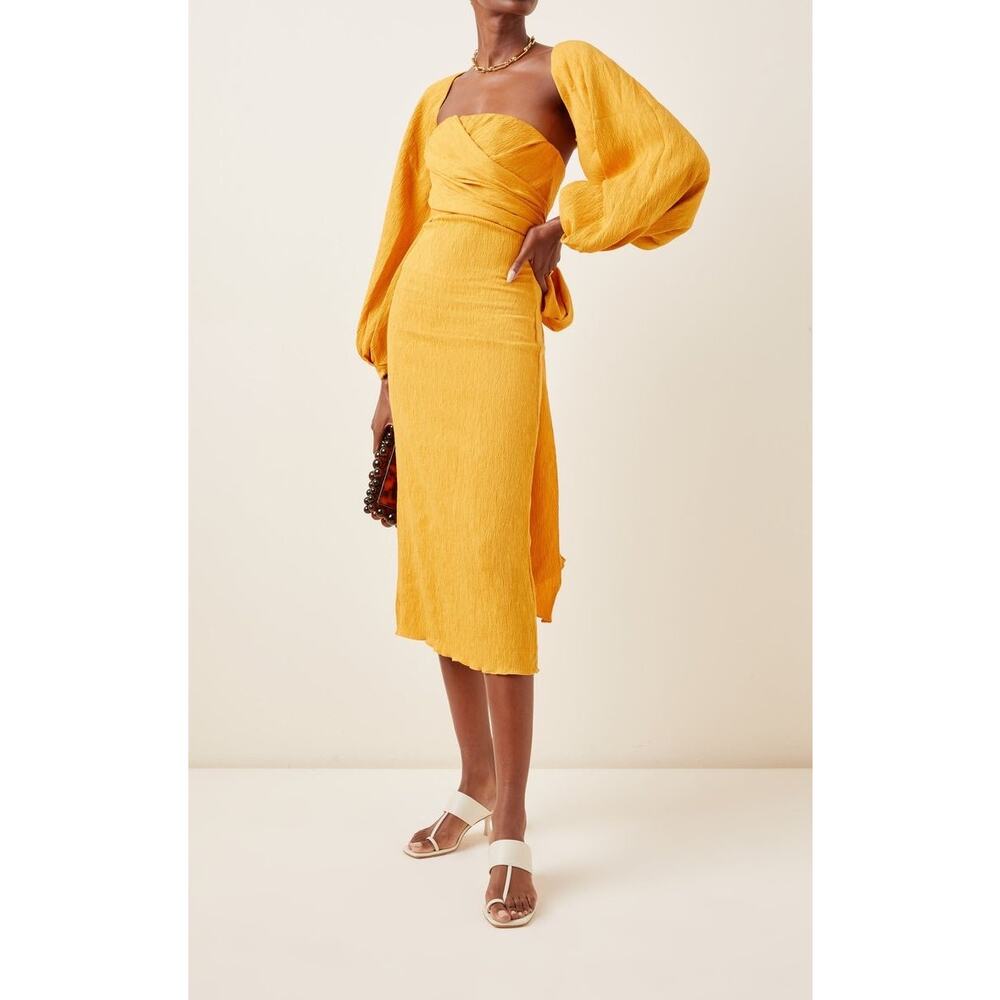 JOHANNA ORTIZ LUNA MIEL CRÊPE MIDI DRESS IN YELLOW size 8